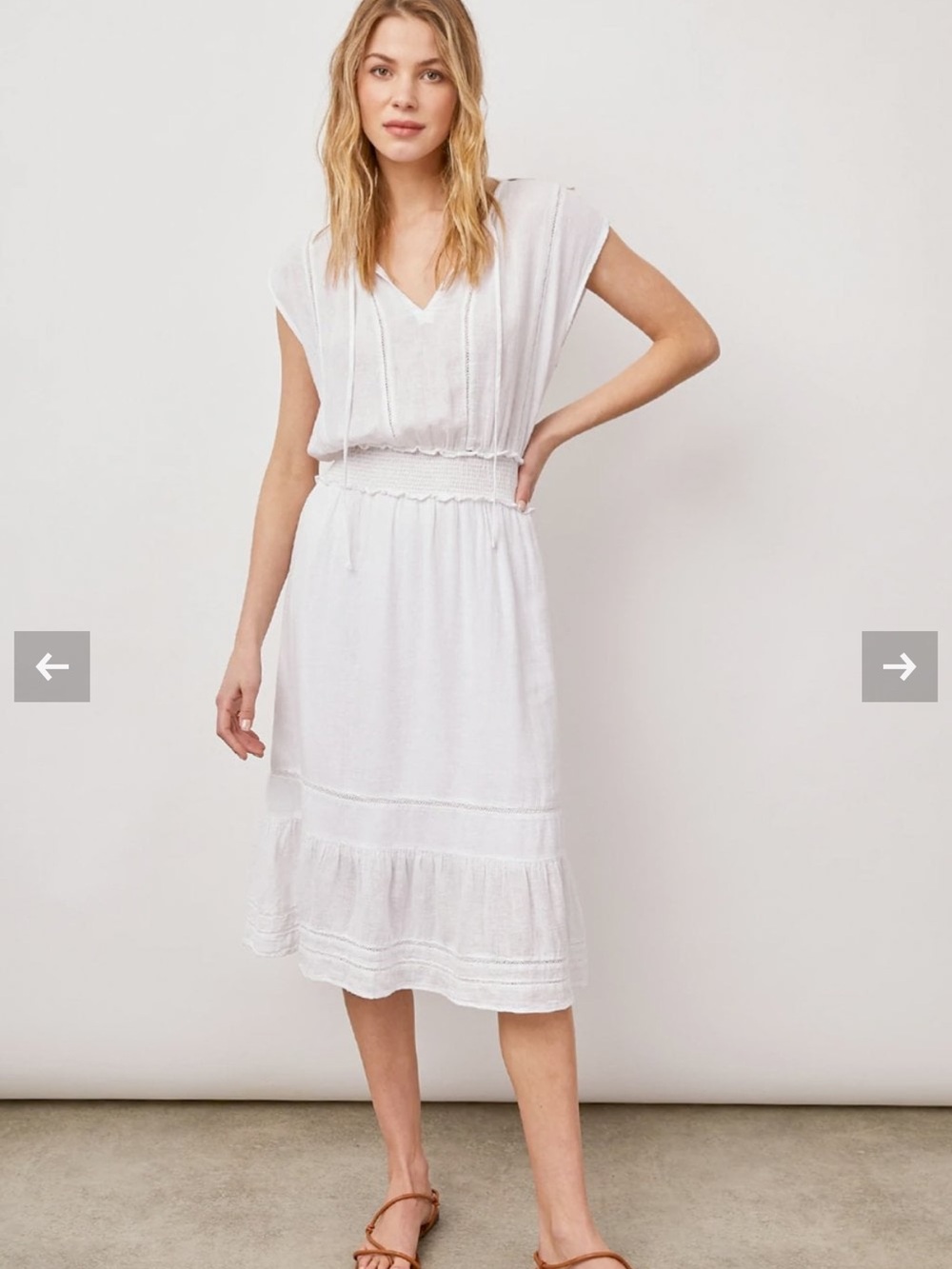 Rails White V-Neck Smocked-Waist Midi Dress